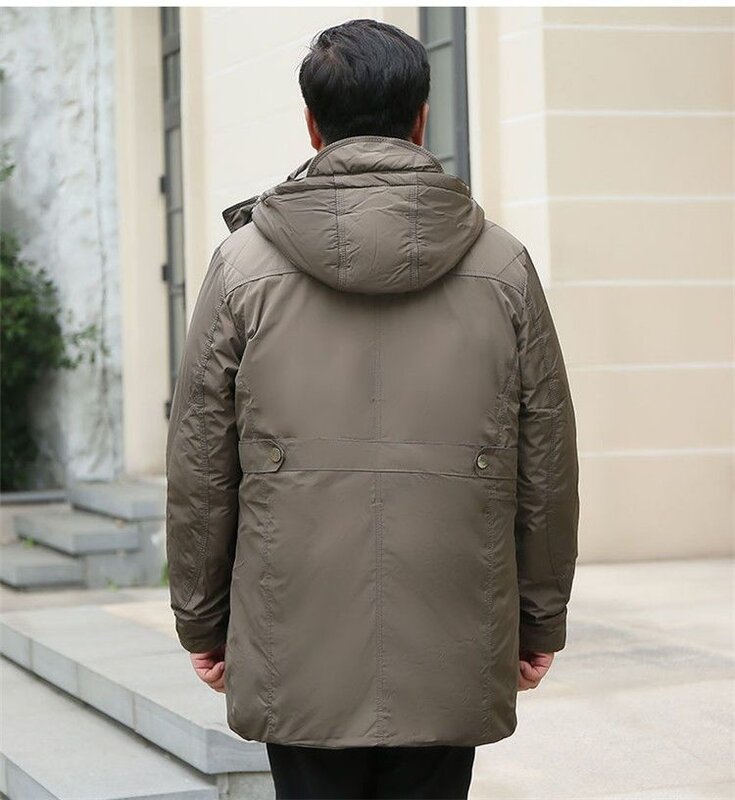 2024 Men's Winter New Fashion Middle-aged Down Jackets Male Father Long Warm Outerwear Men White Duck Hooded Coats W17