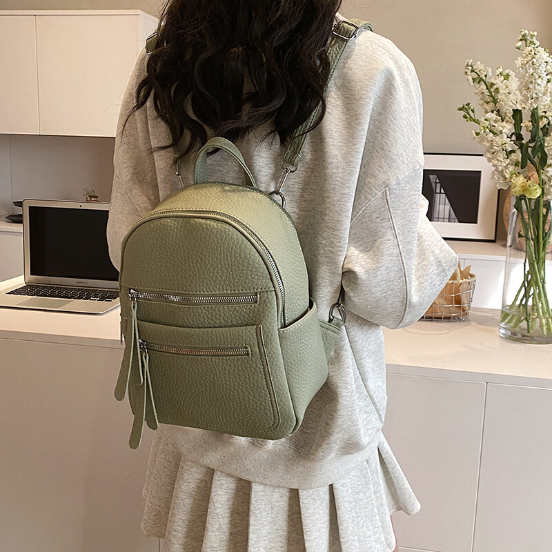 LEFTSIDE Design Women's Small 2024 Y2K Korean Fashion Solid Color Backpack Girls School Bag Cute Pu Leather Travel Back Pack