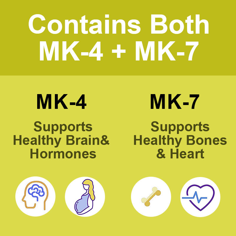 BEWORTHS-كبسولة فيتامين K تحتوي على كل من MK4 و MK7 ، صحة العظام واستقلاب الكالسيوم ، مساعدة القلب والدماغ ، فيتامين K2