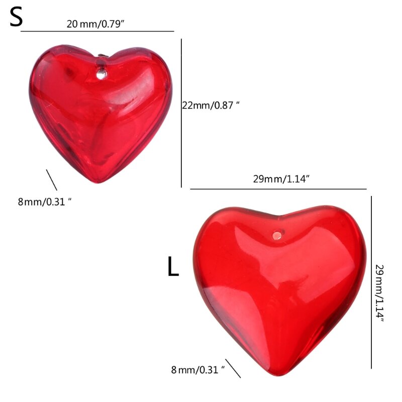 E15E Colorful Heart-shaped Glass Pendant Beads Love Heart Charm Component Candy Color for DIY Keychain Neckchain Crafts