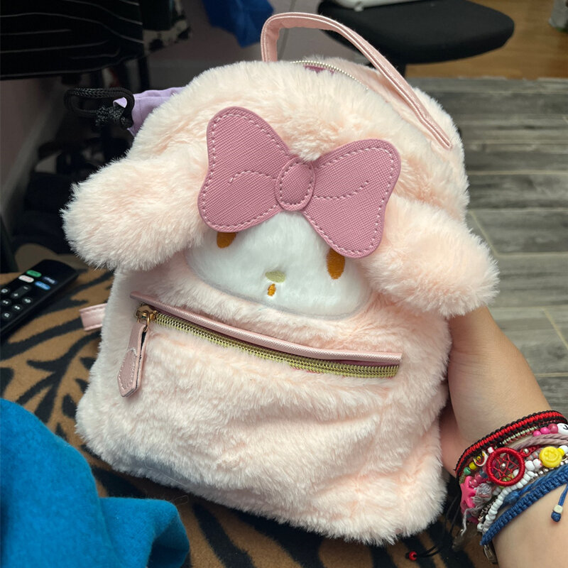 Sanrio Kuromi Cinnamoroll Plush Rucksack กระเป๋าเป้สะพายหลัง Hello Kitty My Melody กระเป๋า Kuromi ตุ๊กตาหนานุ่มสาวน่ารักกระเป๋าเป้สะพายหลัง
