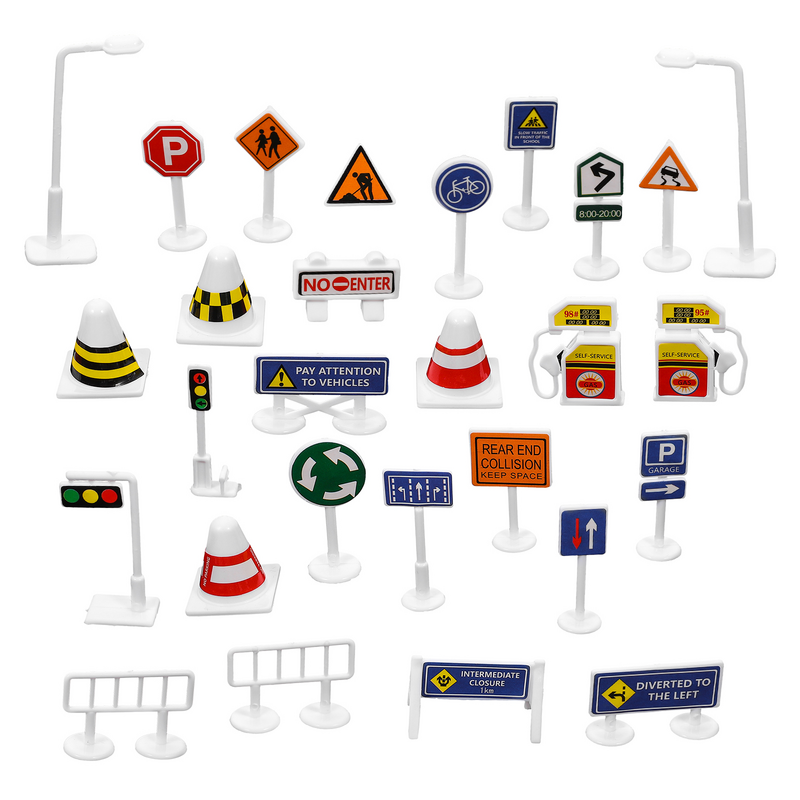 Mini panneaux de signalisation pour enfants, ensemble de pièces de route pour enfants, lampe lumineuse, jouets en plastique pour enfants, 28 pièces