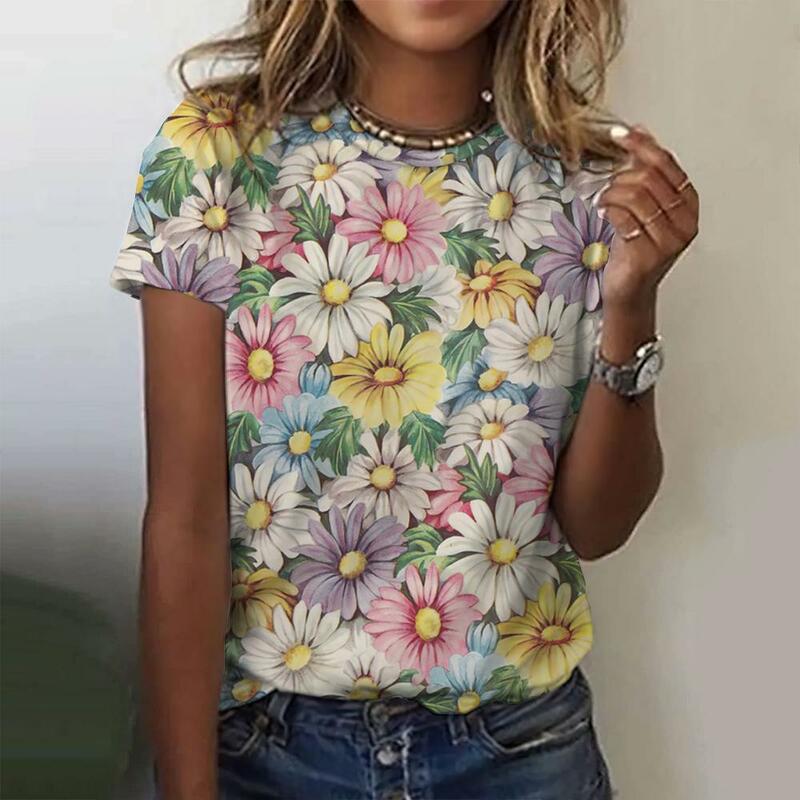 Zomer Dames T-Shirt 3d Bloemenprint O-hals Casual Dames T-Shirt Dames Tops Harajuku Meisjes Streetwear Mode Kleding Met Korte Mouwen