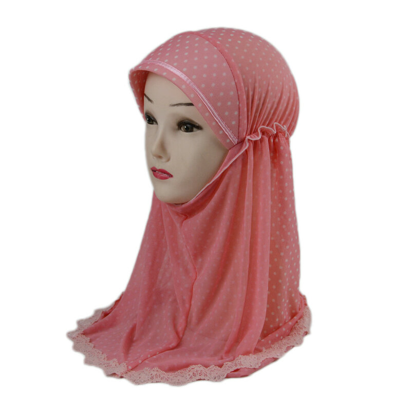 2-6 Years Kids Girls Mesh Instant Hijab Turban Muslim Full Cover Head Scarf One Piece Amira Islamic Headwear Wrap Shawls Cap Hat