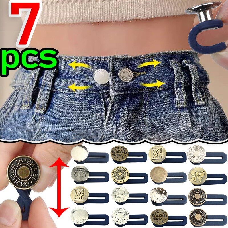 Adjustable Metal Jeans Button No Sewing Required Detachable Casual Pants Elastic Spring Buckle Trousers Waist Expander Accessory