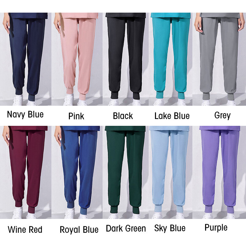 Pantalones de trabajo de Color sólido de alta calidad, uniforme de médico y enfermera, pantalones elásticos de licra, pantalones exfoliantes para el cuidado Dental y de Spa
