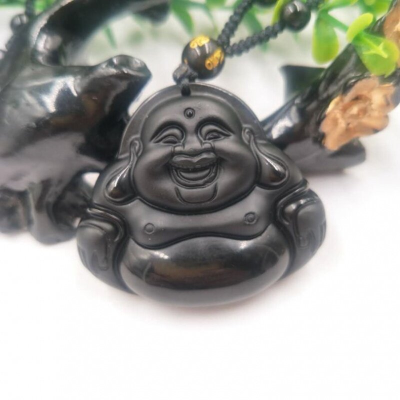 Factory Wholesale Obsidian Buddha Pendant Big Belly Maitreya Jade Pendant Smiling Buddha Pendant