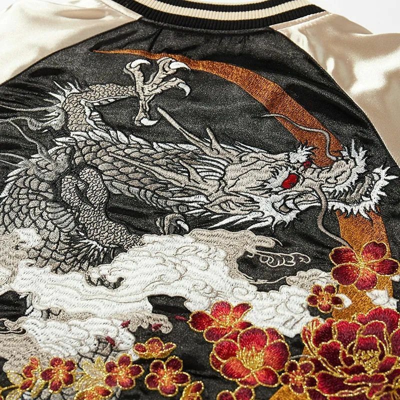 Chaqueta bordada de primavera y otoño para hombre, uniforme de béisbol con estampado de dragón y Animal, Color de contraste bordado, ropa informal para pareja