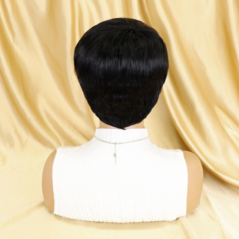 Perruque Pixie coupe courte lisse naturelle Remy, cheveux humains, densité 150%, expédition rapide, pour femmes noires