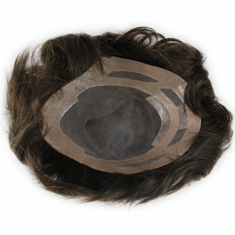 Swiss Mono Lace With Soft Thin Skin Toupee For Men 10"X8"European Virgin Human Hair Brown Color 4# Men's Replacement Hairpiece