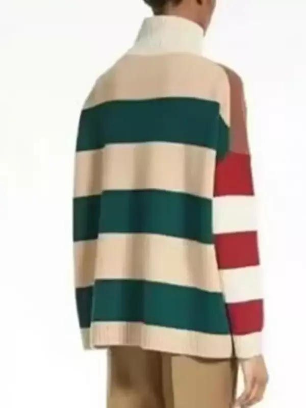Women Sweater Contrast Striped Loose All-Match Turtleneck Long Sleeve Knitted Pullovers