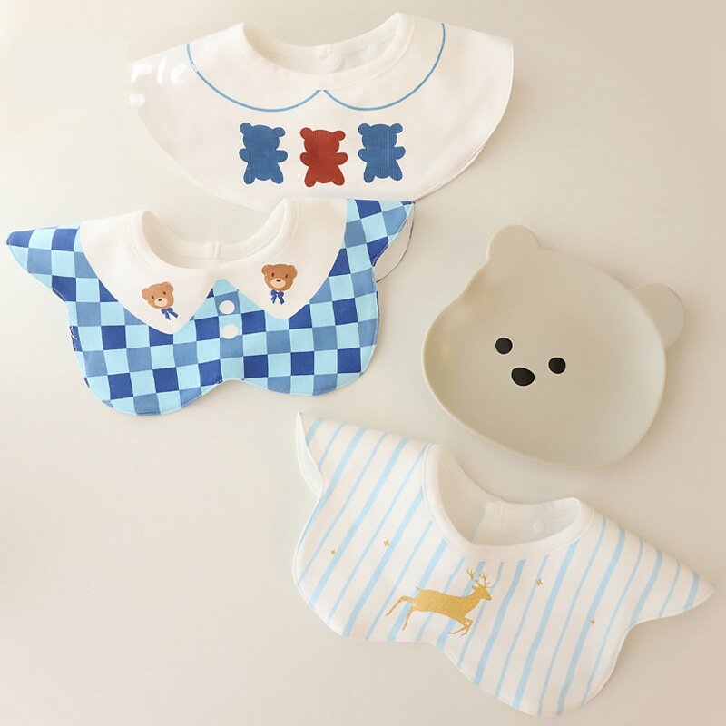 3Pcs Set INS Korean Style Baby Cotton Bibs Cartoon Embroidery Burp Cloths Boys And Girls Care Saliva Towel Kids Accessories