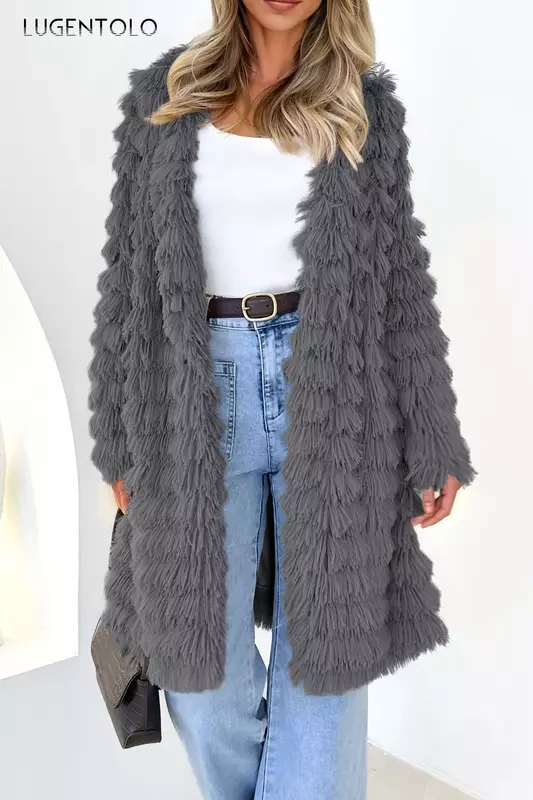 Frauen Kunst pelz neuen Mantel warmen Herbst Winter Mode einfache Dame elegante Strickjacke Outwear bequeme Stoff Lugentolo