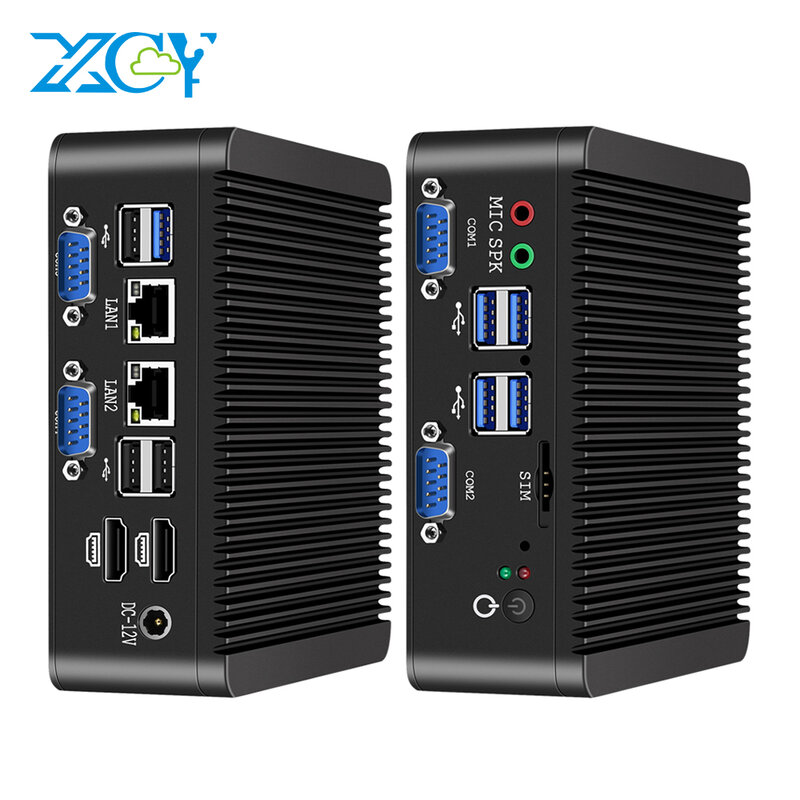 XCY-mini PC Fanless, Windows 11, Intel Celeron J4125, DDR4, M.2, SSD, RS232, RS485, LAN 2x, GPIO, mpCIE, 4G, LTE, 8x, USB, HDMI, LVDS, TPM 2,0