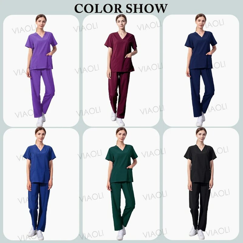 Luźne i wygodne stroje chirurgiczne kobiety mężczyźni szorują zestaw medyczny strój pielęgniarki Salon kosmetyczny odzież robocza kliniczna bluzki + proste spodnie