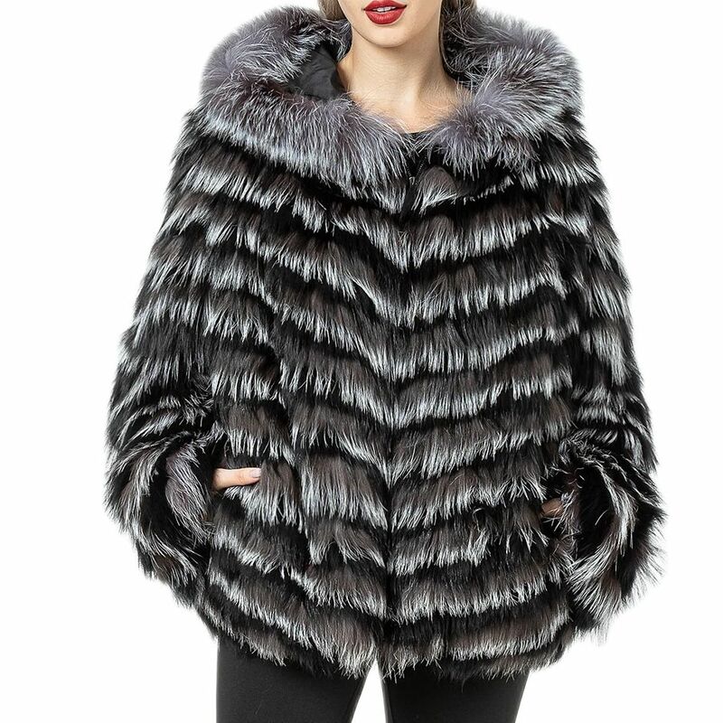Cappotto a righe in vera pelliccia di volpe molto sottile con cappuccio 2023 capispalla donna primavera autunno B210908