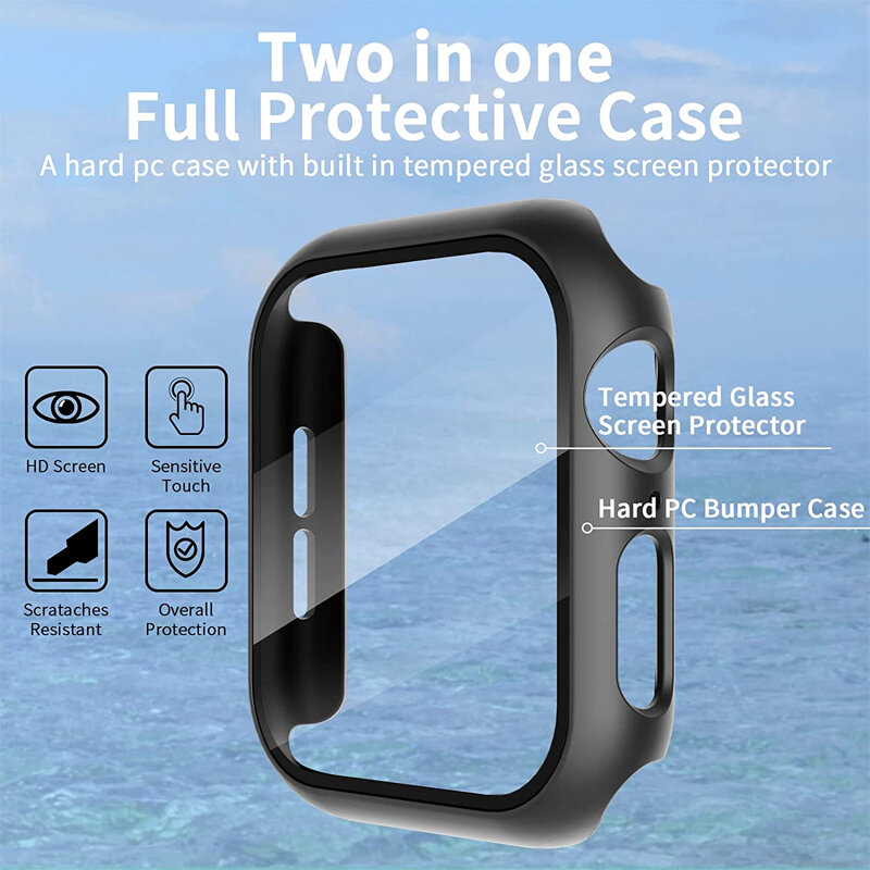 Glass+Cover For Apple Watch case 9 8 7 6 SE 5 iWatch Accessorie Screen Protector Apple watch serie 44mm 40mm 41mm 45mm 42mm 38mm