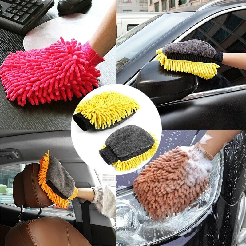 Gants de lavage de voiture Chenille, éponge microfibre, sans rayures, velours corail, Double face, outil de nettoyage