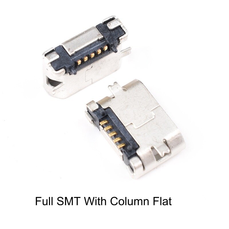 Micro USB Connector Jack Porta de carregamento, Mini soquete, fêmea plana, SMT completa, transmissão de dados, 5Pin, 8Pcs