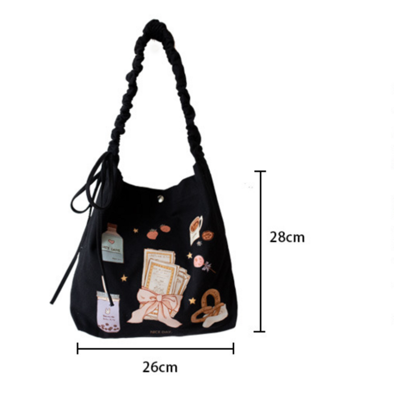 Cute Shoulder Bag New Cartoon Printing Vintage Handbags Canvas Large Capacity Women Shopping Bags Women Girls