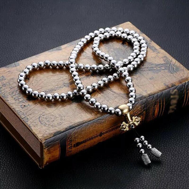 Bracelet et collier d'auto-défense en acier, 118 perles de bouddha, accessoires de chaîne en métal, outils d'auto-Protection et de survie
