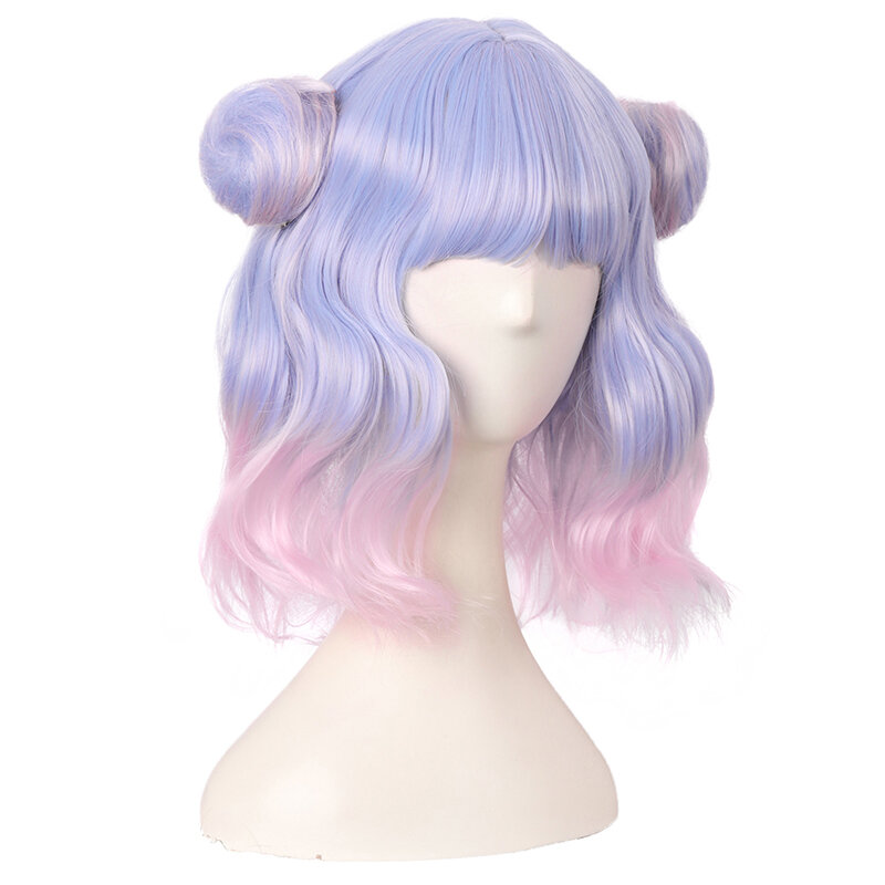 Harajuku Soft Girl Lolita Roman Roll Daily Double Hair Steamed Stuffed Bun Gradient Color Straight Bangs Sweet Wig