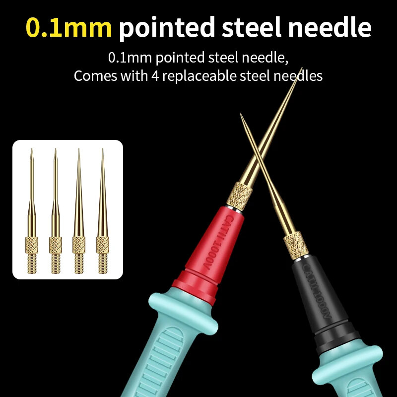 1000V 20A Replaceable Gold-plated Stainless Steel Multimeter Pen Silicone Test Leads Needle vTester Cables Heat Frost Resistant