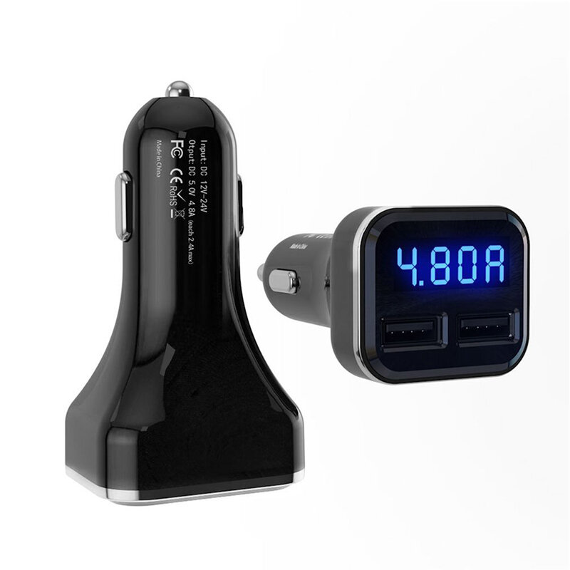 Dual USB Car Charger Adapter 4.8A LED Screen Display Multifunctional Safety Charging