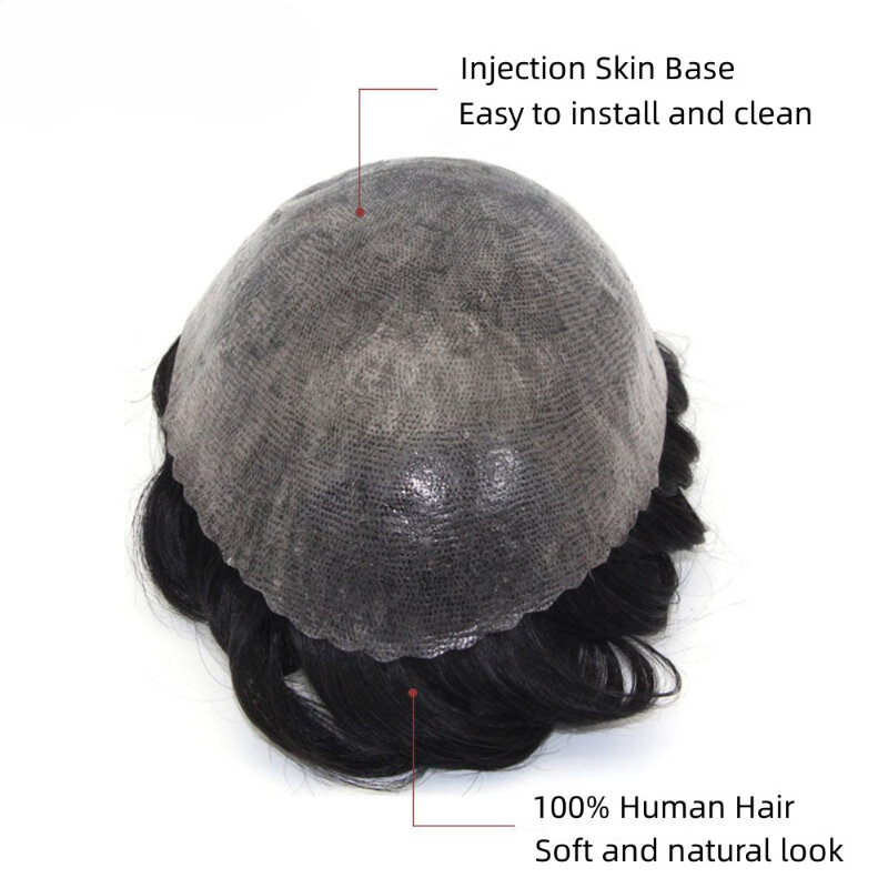 Kuin 0.12mm PU Men Toupee Wig Injection Skin Wig For Men Remy Human Hair Wig Men's Capillary Prosthesis Man Wig