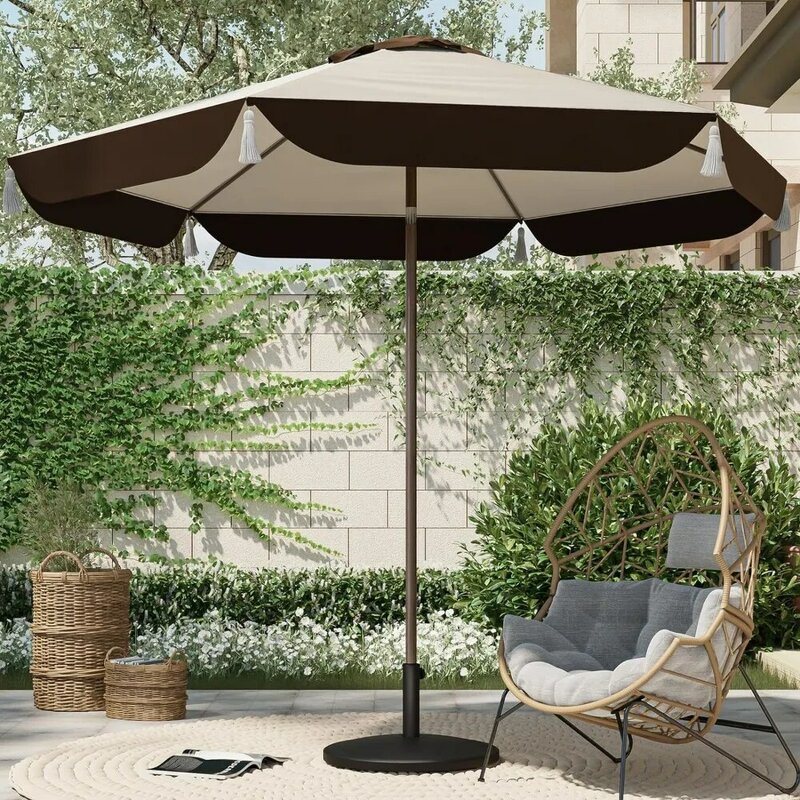 Sonnenschirm mit Fransen, Quasten schirm im Freien mit Druckknopf neigung für Pool, Deck, Garten, 9ft Sonnenschirm