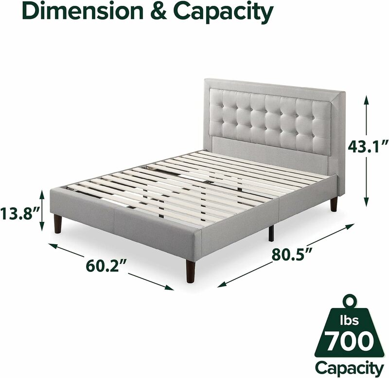 Zinus-plataforma tapizada Dachelle, marco de cama, base de colchón, soporte de listón de madera, resorte sin caja necesario, montaje fácil