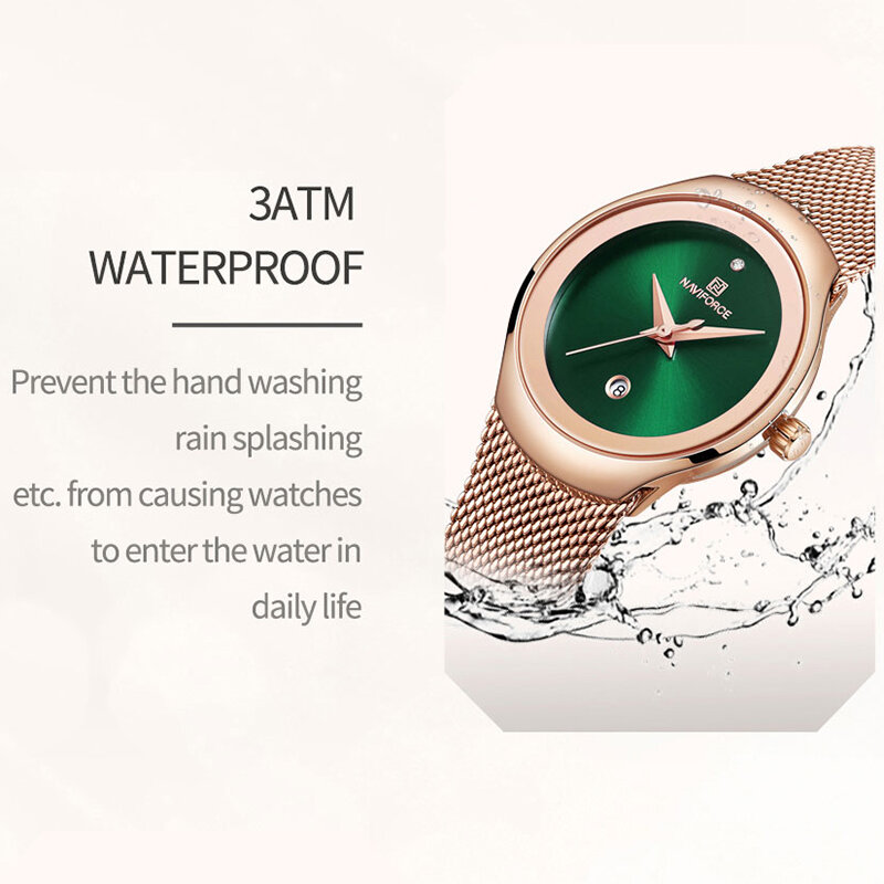 Часы наручные NAVIFORCE женские кварцевые, Модные Роскошные водонепроницаемые с сетчатым стальным браслетом, с датой
