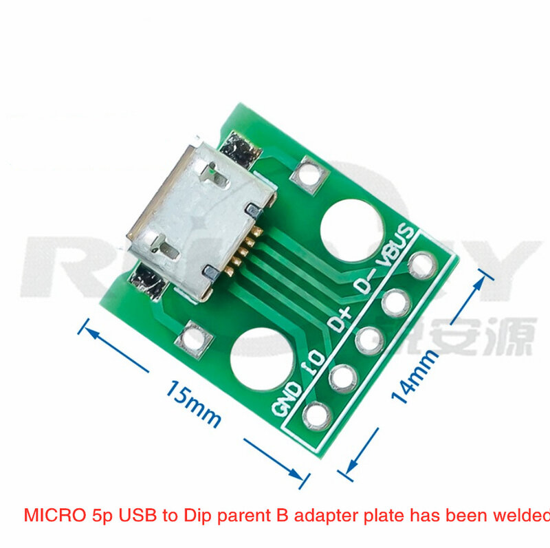 MICRO USB turn Dip parent B Mike 5p Patch Turn in-line placa adaptadora tiene cabeza hembra soldada