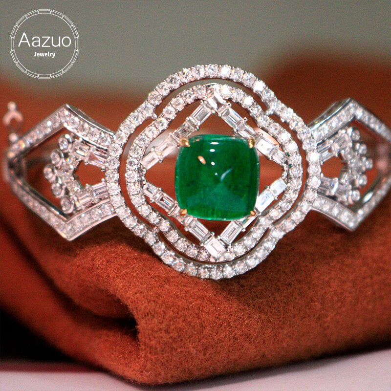 Aazuo-Pulseira de diamante real para mulheres, ouro branco 18k, esmeralda natural, 10ct, sofisticado, na moda, casamento, noivado, festa, luxo