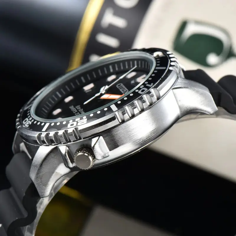 Citizen jam tangan pria, jam tangan olahraga luar ruangan bercahaya tahan guncangan baja anti karat BN0150 Eco-Drive Series hitam kasual Dial Quartz