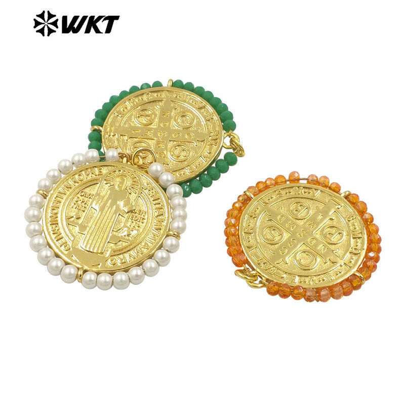 WT-MN991 New Fashionable Round Shape Pendant With Colorful Crystal Beads Yellow Brass Jewelry Finding For Women