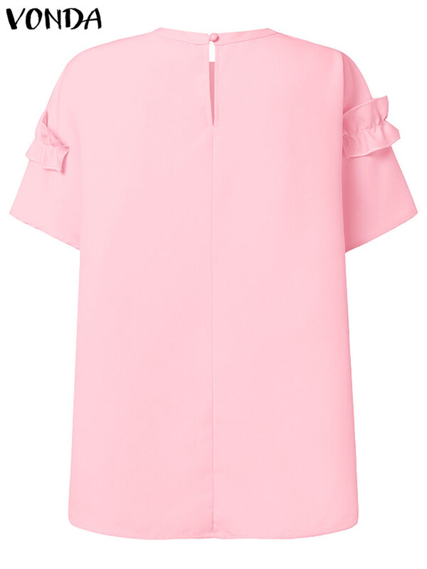 Women Fashion Blouses VONDA Elegant Summer Three-dimensional Flower Solid Color Shirts 2024 Casual Tunic Tops Loose Blusas Femme