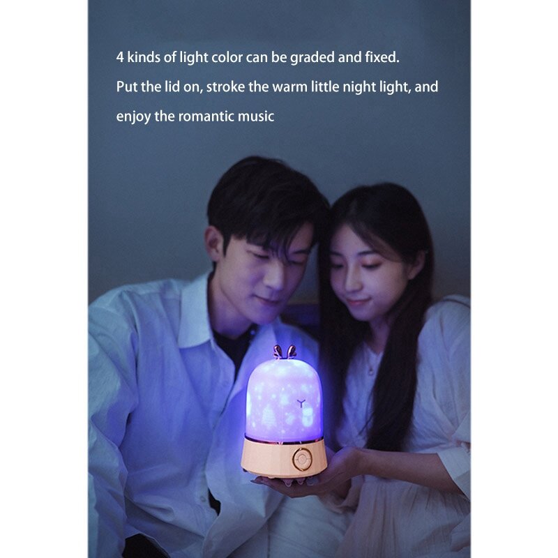 QW-D16 Music Projeção Lâmpada, Girando LED Atmosfera Bedside Night Light para Quarto