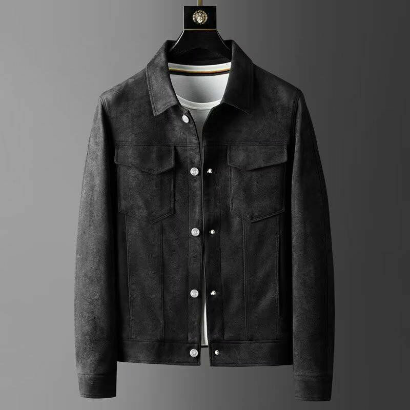 Jaqueta versátil de lã Deerskin, pescoço polo, slim fit, casual de trabalho, bonito estilo coreano, nova, outono e inverno, 2023