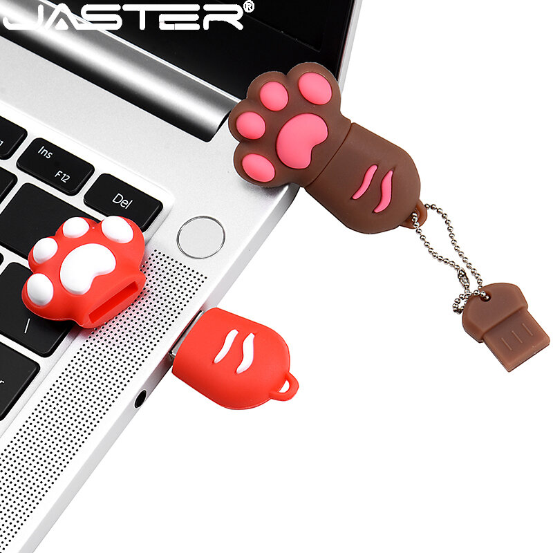JASTER-Clés USB haute vitesse, clé USB, clé USB, 64 Go, griffe de chat noir de dessin animé mignon, porte-clés gratuit, clé USB, cadeau d'affaires, disque U