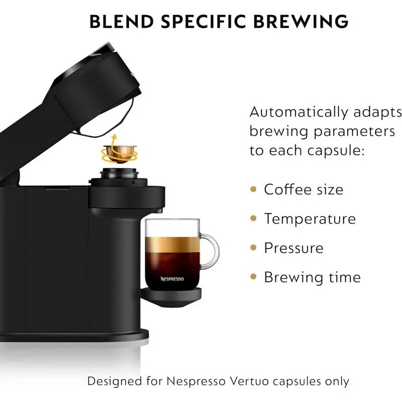 New-Vertuo Next Coffee and Espresso Machine di De'Longhi con montalatte, edizione limitata, 18 once, nero opaco