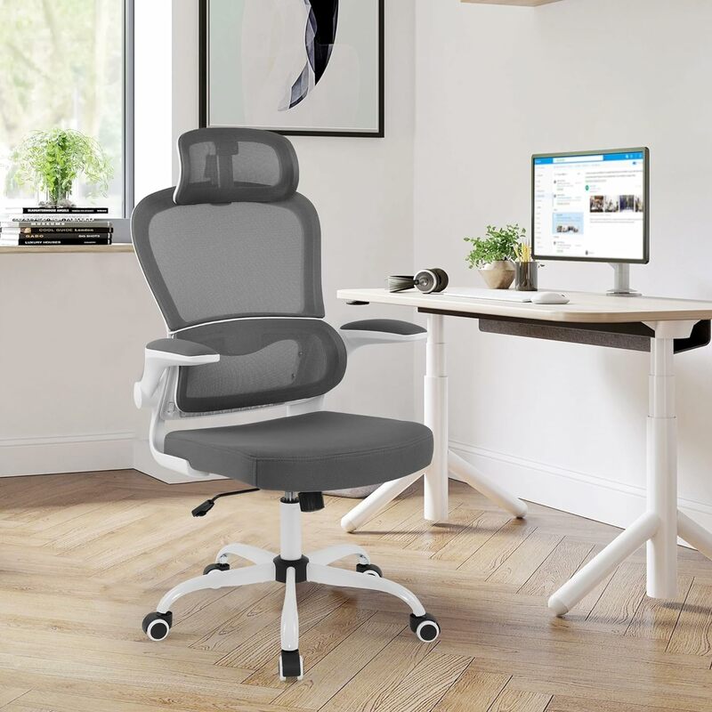 Chaise d'ordinateur ergonomique à roulettes avec support lombaire, repose-pieds de sauna réglable, accoudoir rabattable, bureau à domicile