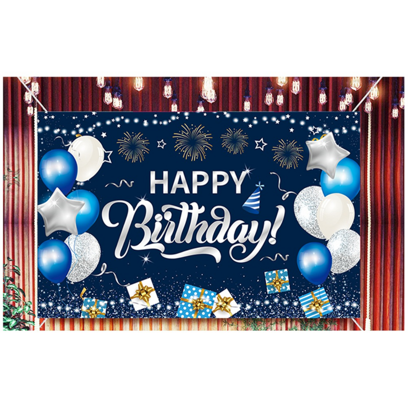 Toile de fond de photographie de joyeux anniversaire, ballon à paillettes bleues, fond photo de fête d'anniversaire, gril de photographie, 115x180cm