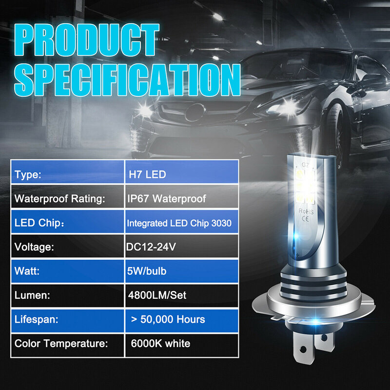 車のヘッドライト用の高出力電球,LEDヘッドライト用の高出力電球,超高輝度フォグランプ,6500k, 12v,白