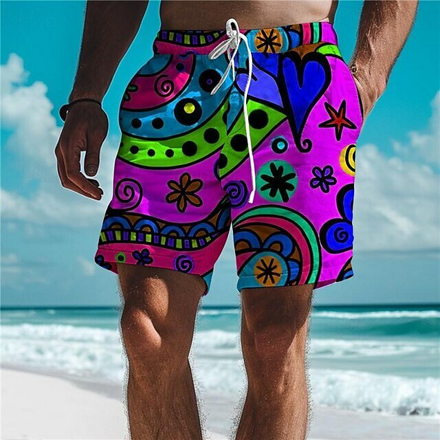 Pantalones cortos con estampado 3D de Graffiti para hombre, bañadores de moda, cintura elástica, cordón, Estilo Hawaiano, vacaciones, Playa
