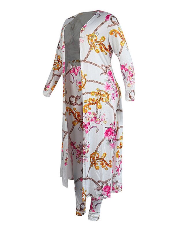 LW-Conjunto de pantalones con estampado de cadena Floral para mujer, ropa informal de manga larga, dos piezas, talla grande, otoño