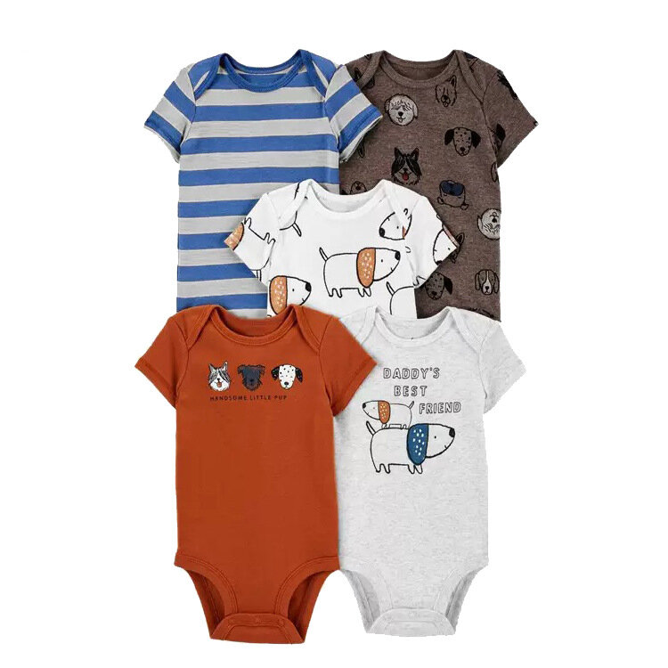 Bodysuit de manga curta para bebês meninos e meninas, macacão 100% algodão, roupas para o corpo recém-nascido, 0-12 meses, 5pcs