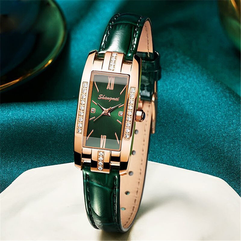 Luxury Fashion Women Leather Strap Rectangle Dial Quartz Watch