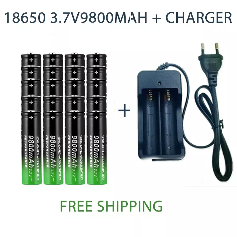 充電式リチウムイオン電池,充電器,懐中電灯,3.7v,9800mah,18650,新品