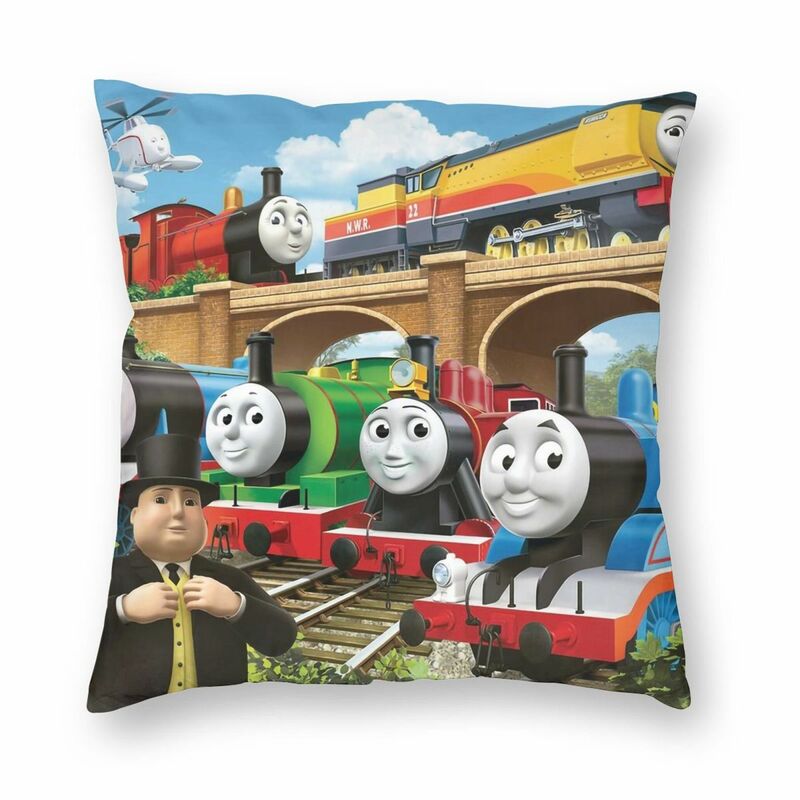 Funda de almohada de lino y poliéster con cremallera, decoración creativa de Thomas Train And Friend para habitación, coche, silla, sofá, 18"